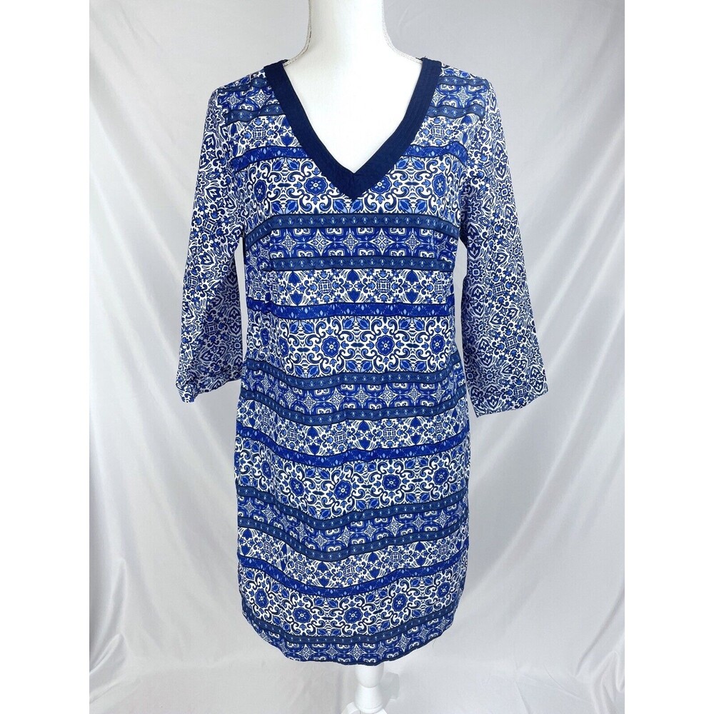 Lands’‎ End SMALL 6-8 Deep Sea Mixed Majolica Blue Tunic Top Dress Cover Up